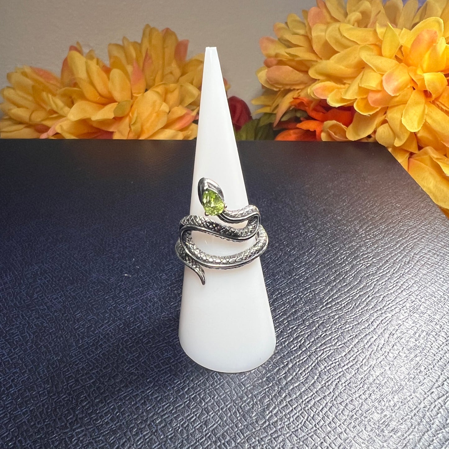 Peridot Snake Adjustable Ring