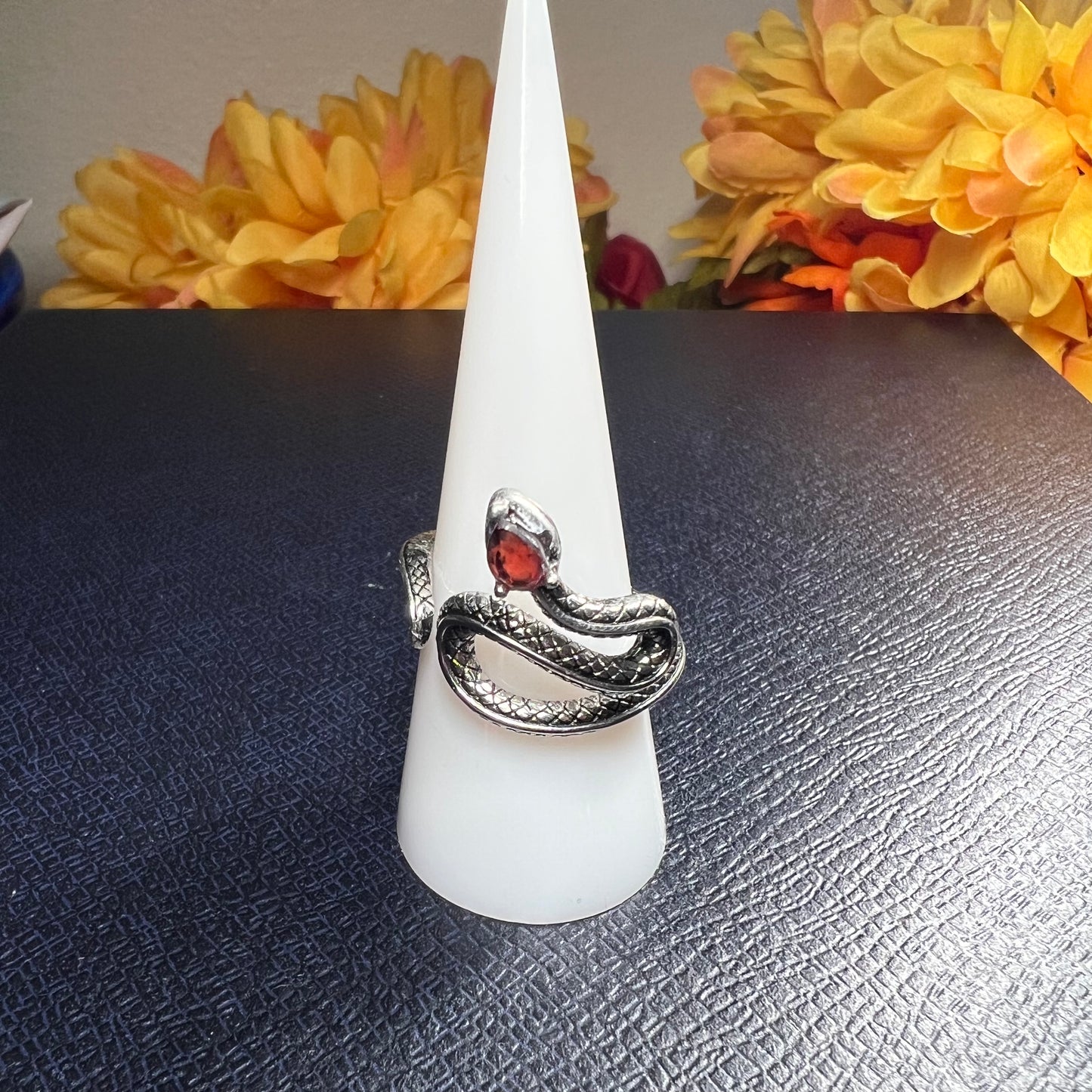 Garnet Snake Adjustable Ring
