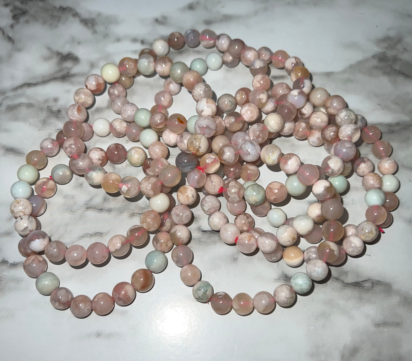 Green Flower Agate 8-9mm Bracelet