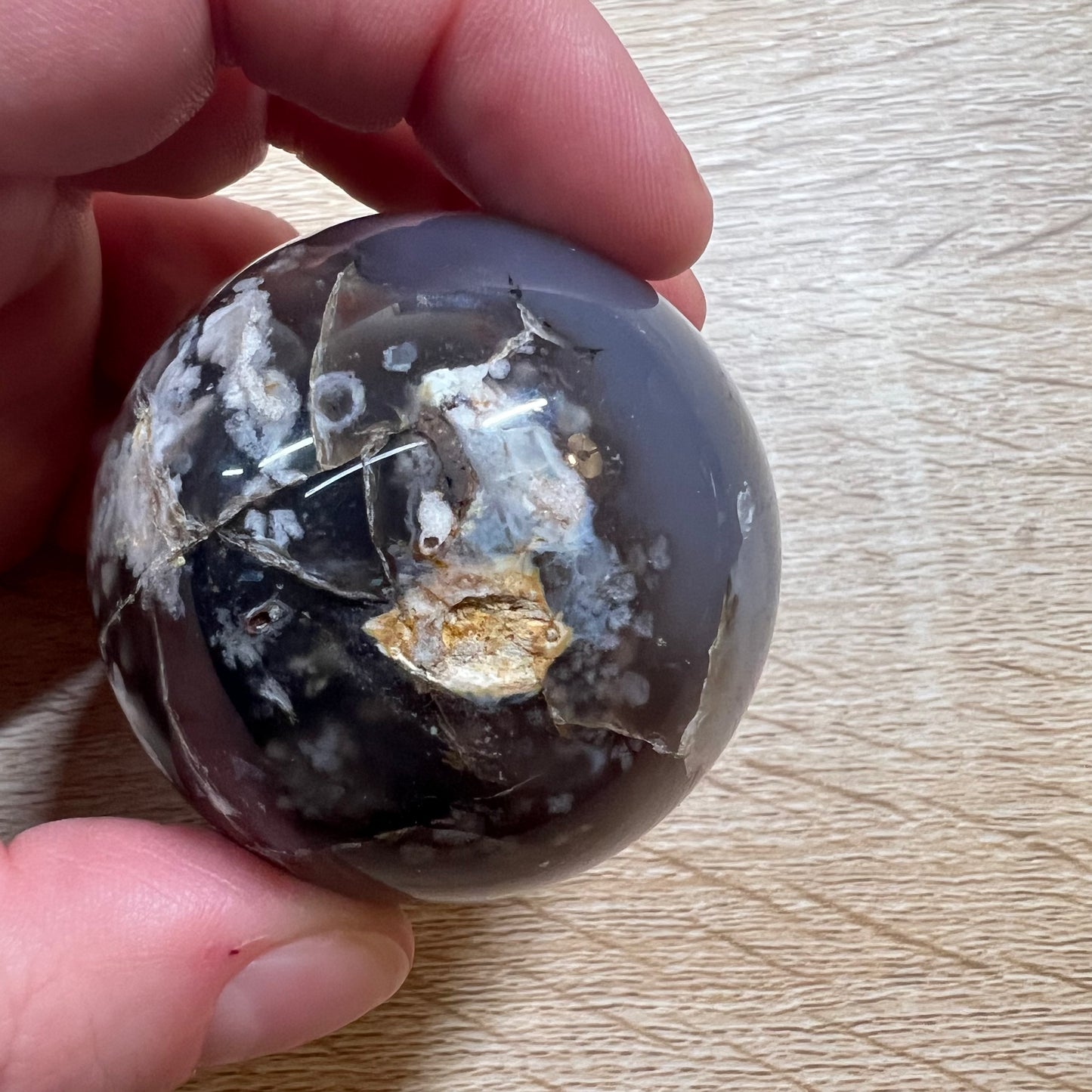 Black Flower Agate Sphere 31B