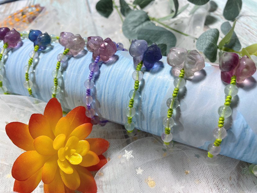 Fluorite Bulbasaur 6mm Adjustable Bracelet