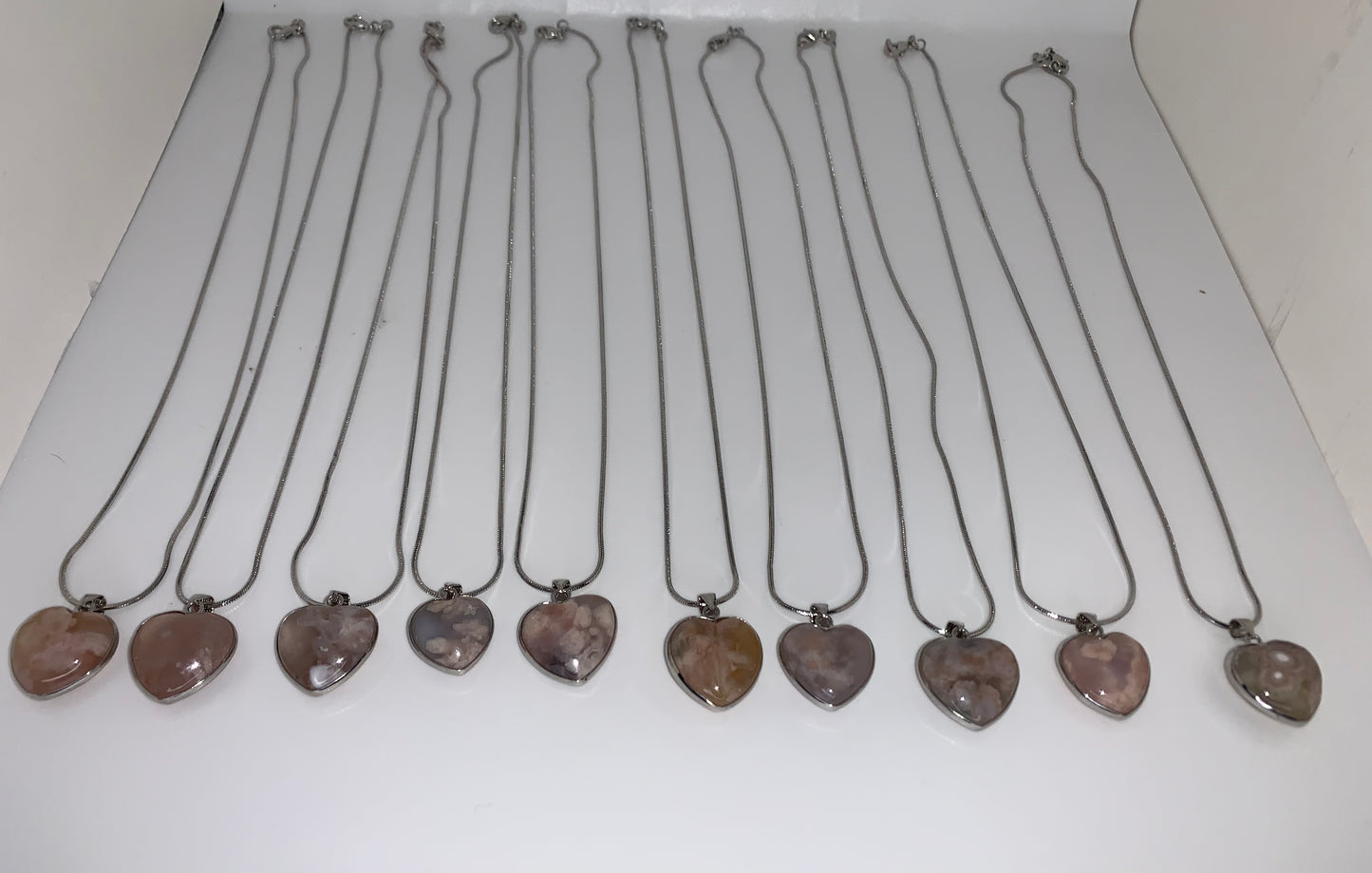 Flower Agate Heart Necklace