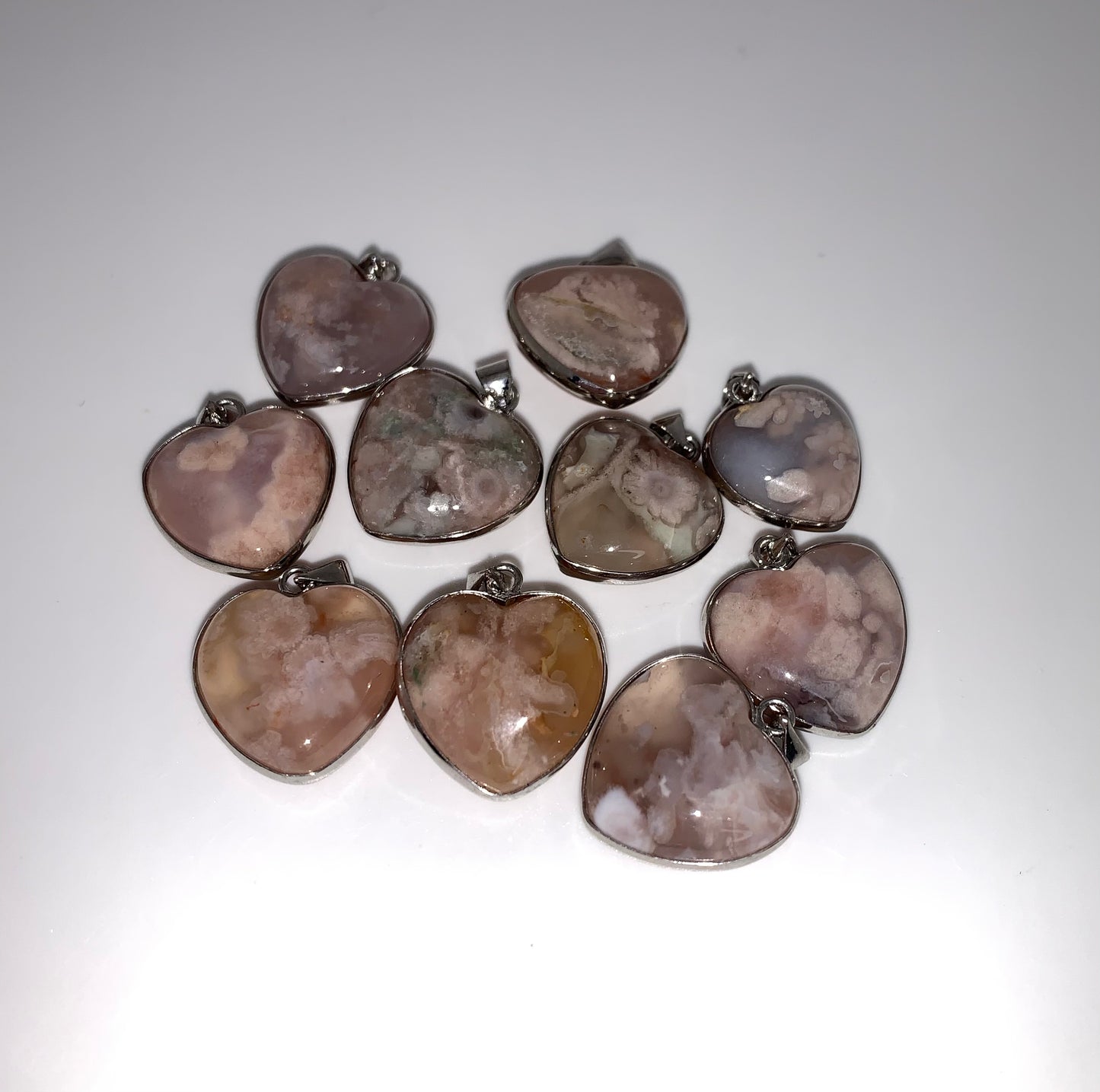 Flower Agate Heart Necklace