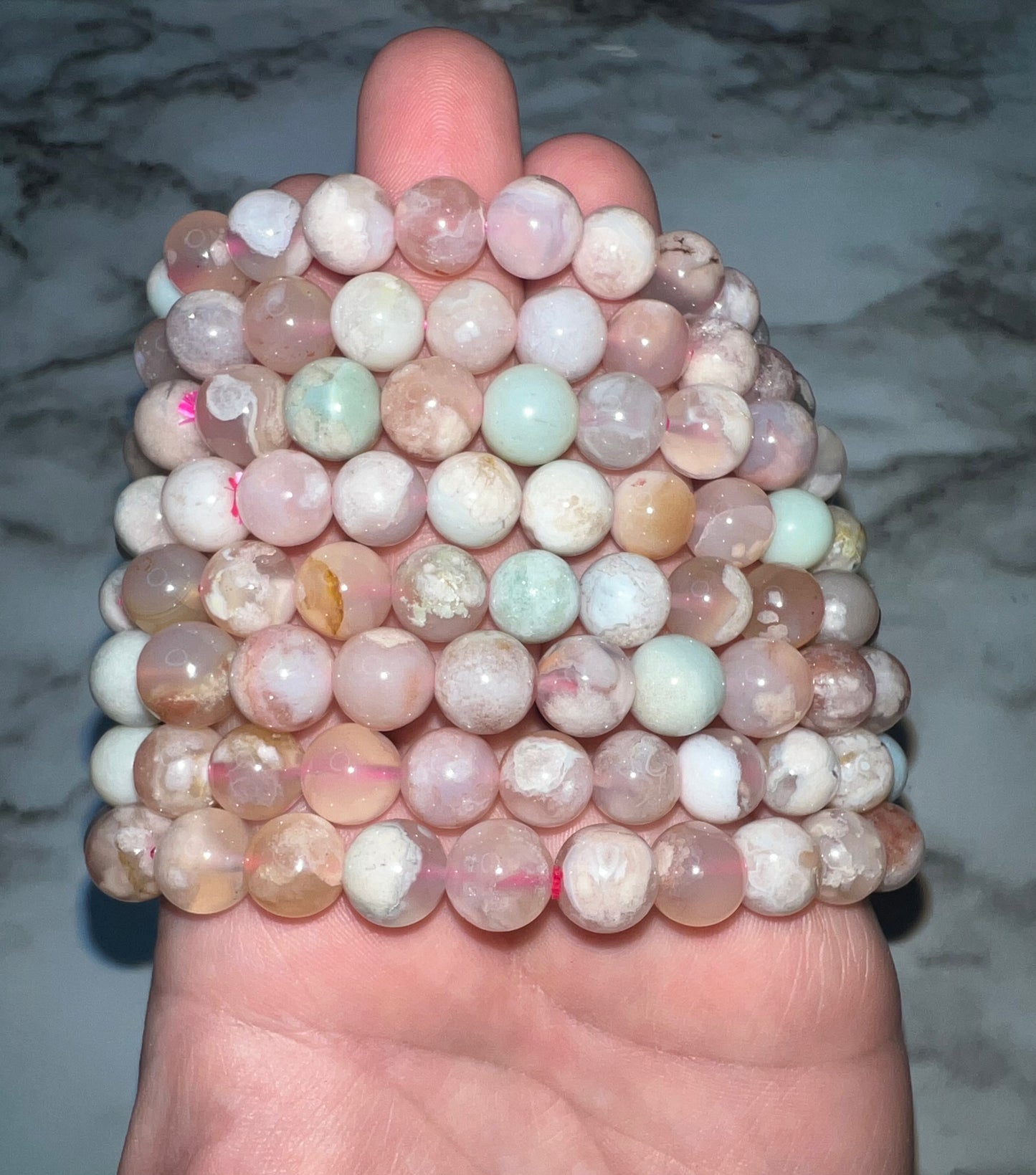 Green Flower Agate 8-9mm Bracelet