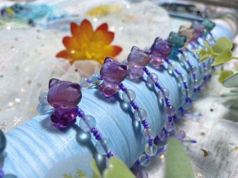 Fluorite Hello Kitty 6mm Adjustable Bracelet