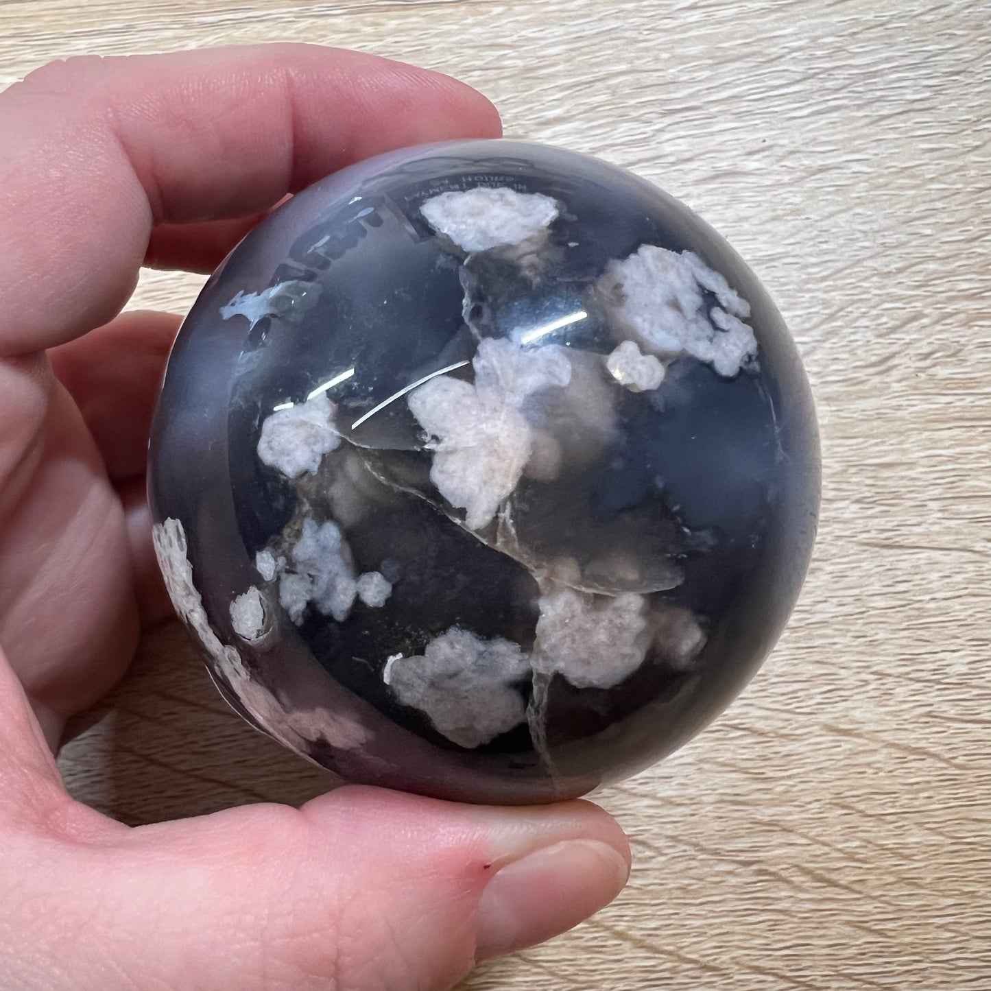 Black Flower Agate Sphere 55A