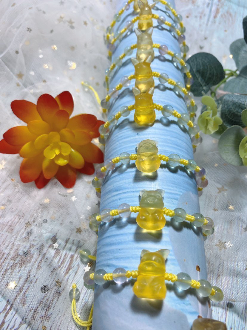 Fluorite Pikachu 6mm Adjustable Bracelet