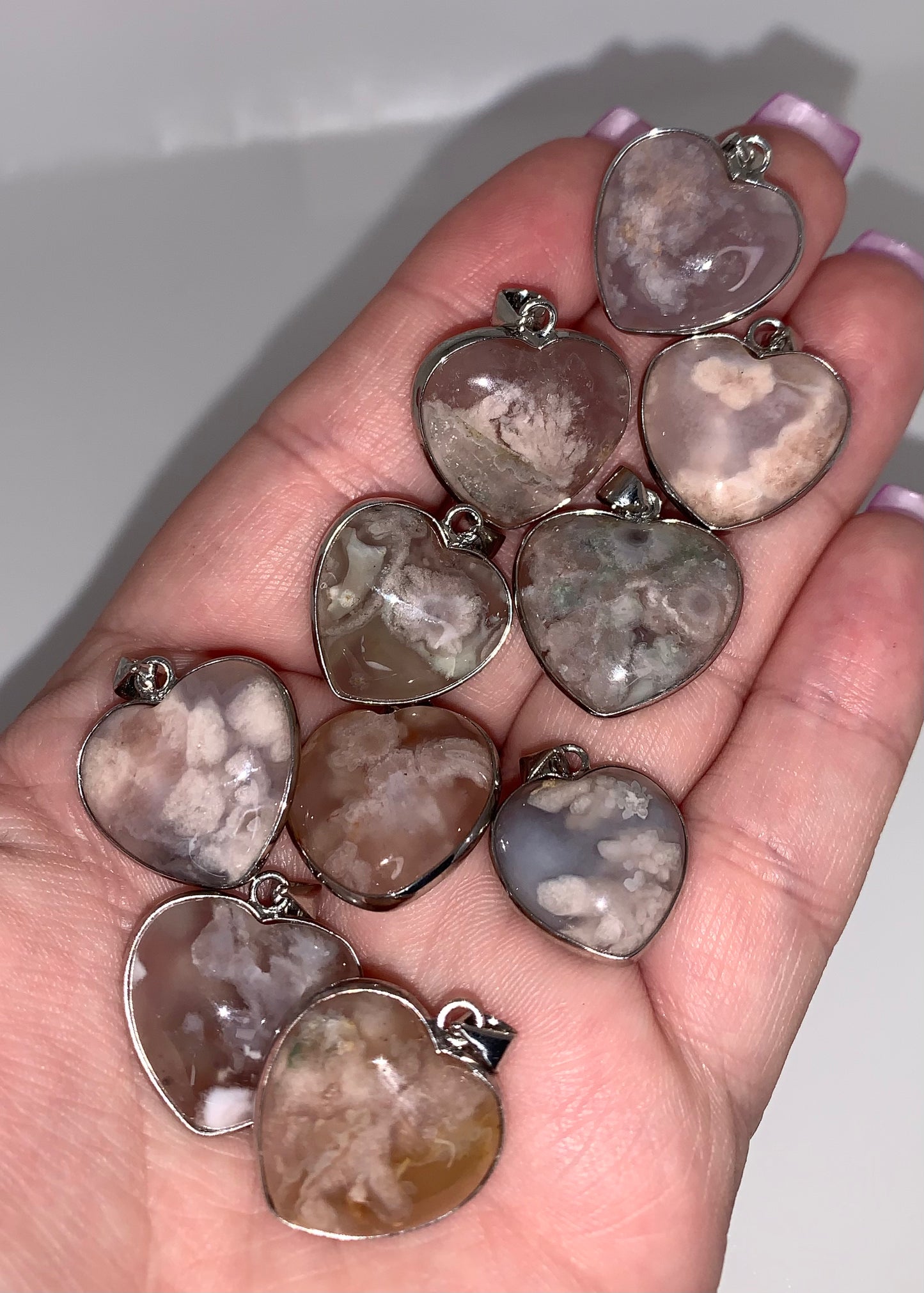 Flower Agate Heart Necklace