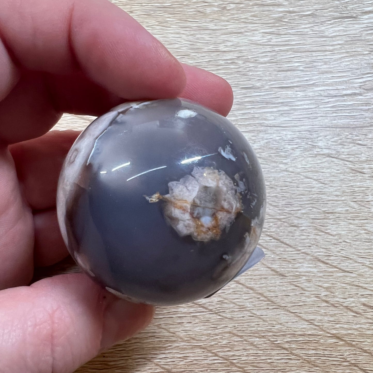Black Flower Agate Sphere 22A
