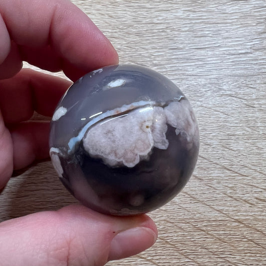 Black Flower Agate Sphere 22A