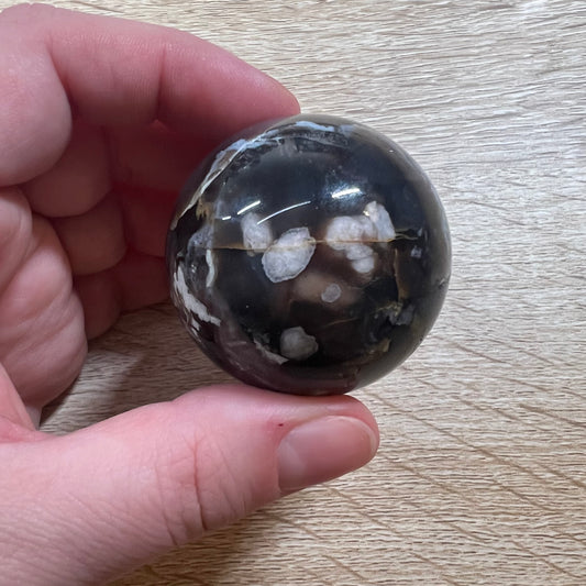 Black Flower Agate Sphere 21A