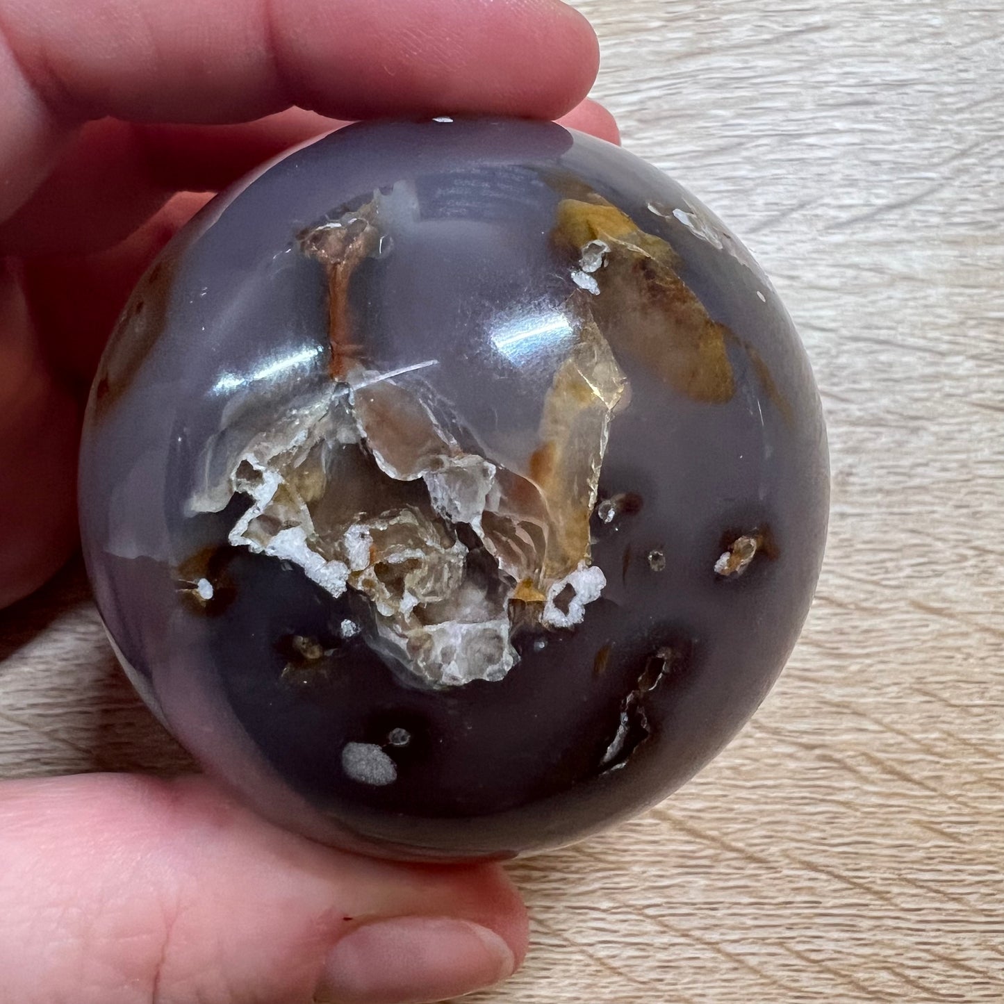 Black Flower Agate Sphere 46A