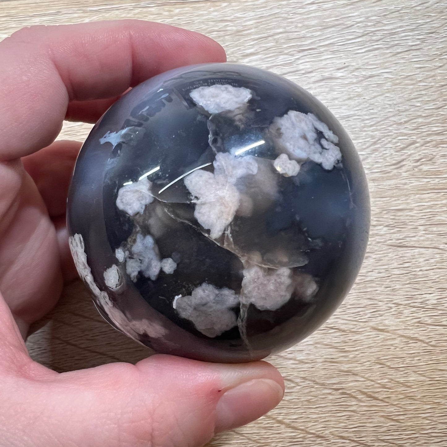 Black Flower Agate Sphere 55A