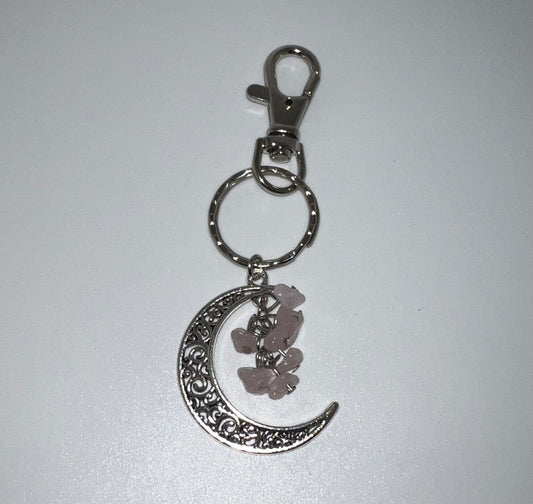 Rose Quartz Moon Keychain