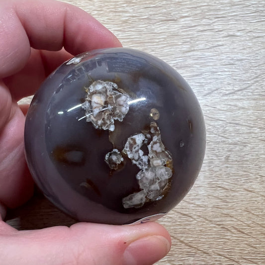 Black Flower Agate Sphere 46A