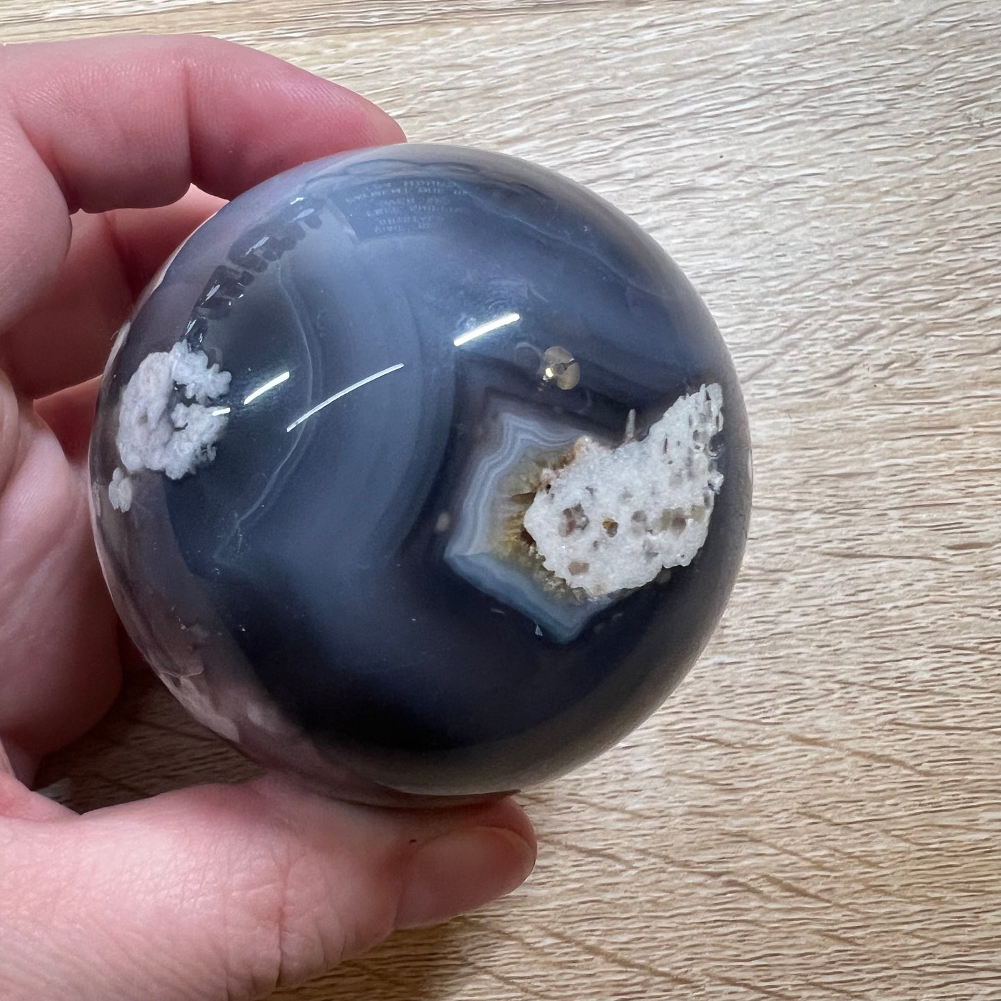 Black Flower Agate Sphere 55A